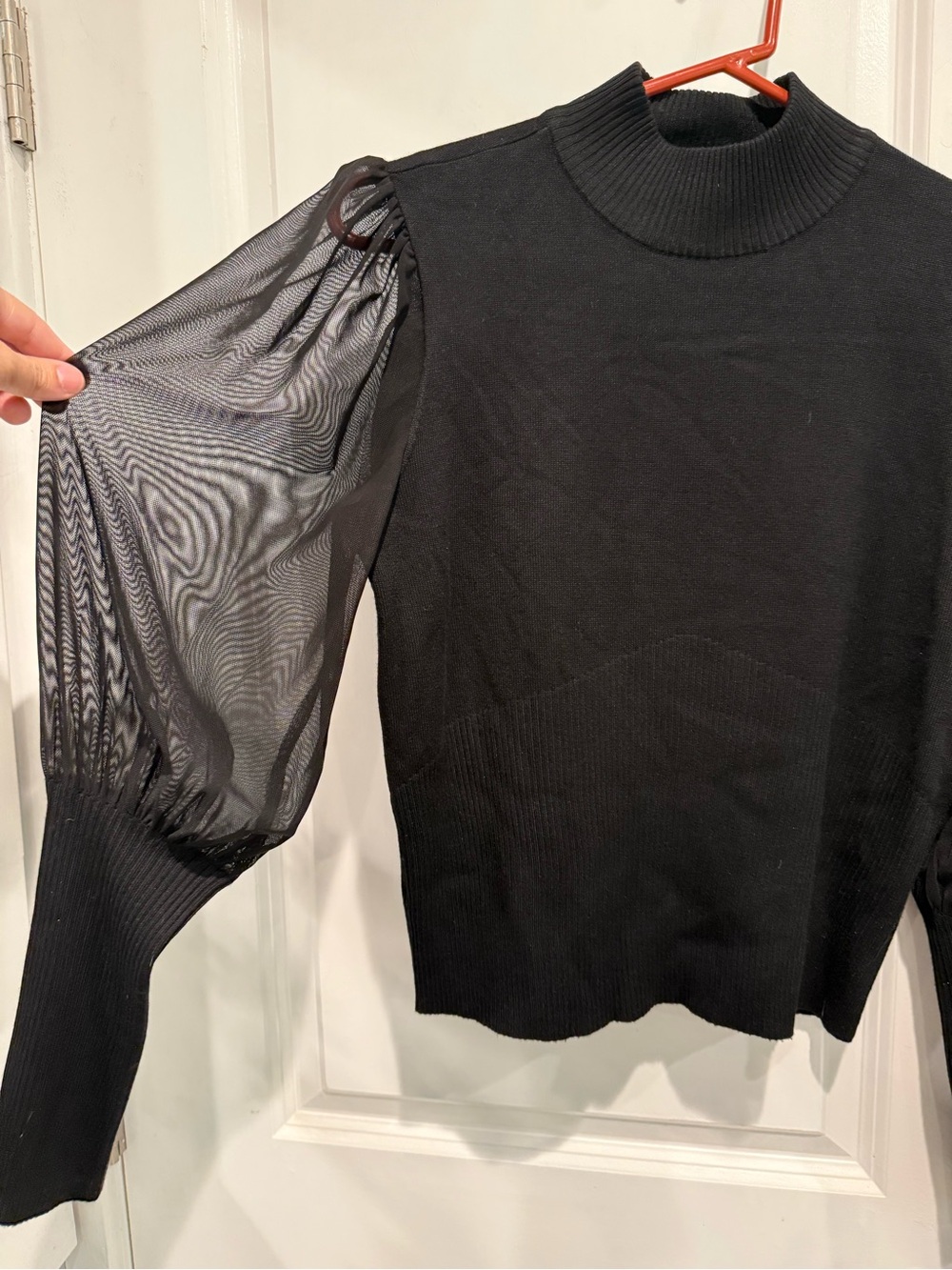 🖤 Almost Famous Black Mesh-Sleeve Sweater — Women’s Large